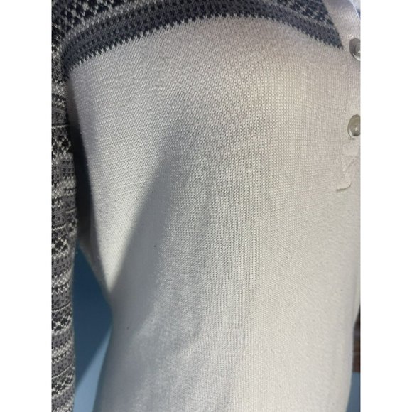 Women’s Woolrich Original Ivory/Gray Crew Neck Button Fair Isle Sweater Sz M - Picture 9 of 9